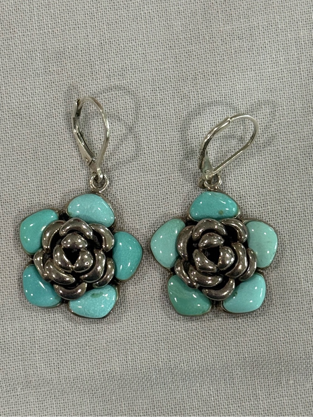 Turquoise Sterling Silver Flower Drop Earrings